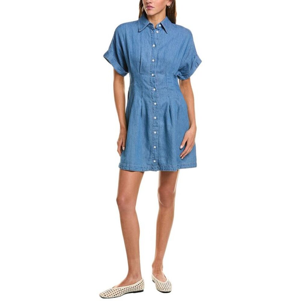 Madewell Womens Denim Opal Linen-Blend Shirtdress, Blue